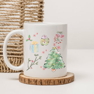 Moderne Waterverf Kerstboom Vakantie Koffie Koffiemok
