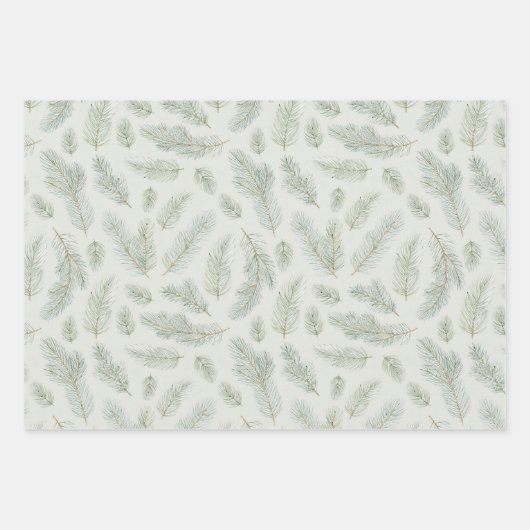 Moderne Waterverf kerstdennenbladeren Inpakpapier Vel (Voorkant 3)