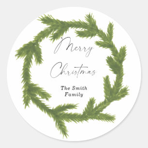 Moderne waterverf kerstkrans ronde sticker