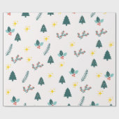 Moderne Waterverf Kerstmis Groene Rode dennenboom Cadeaupapier (Vlak)