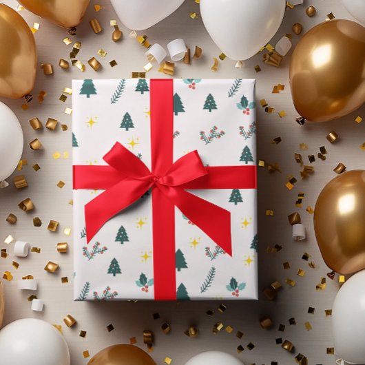 Moderne Waterverf Kerstmis Groene Rode dennenboom Cadeaupapier