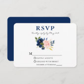Moderne Waterverf Klassieke blauwe roze Floral bru RSVP Kaartje (Voorkant / Achterkant)