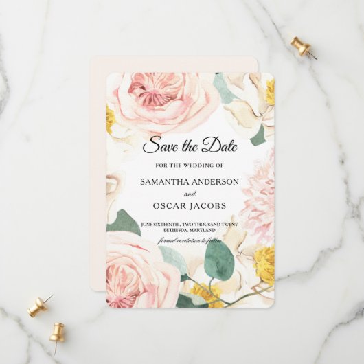 Moderne waterverf Kleurrijke Schoonheid Frame Save The Date (Voorkant / Achterkant in situ)