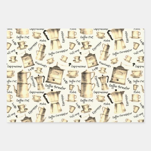 Moderne  Waterverf koffieespressopotten Inpakpapier Vel (Voorkant 2)