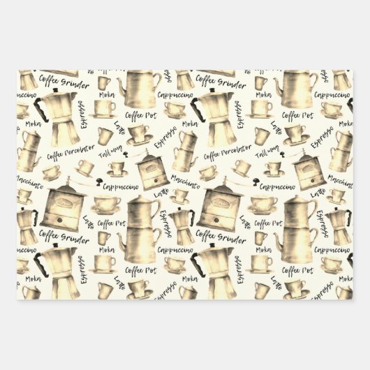 Moderne  Waterverf koffieespressopotten Inpakpapier Vel (Voorkant)