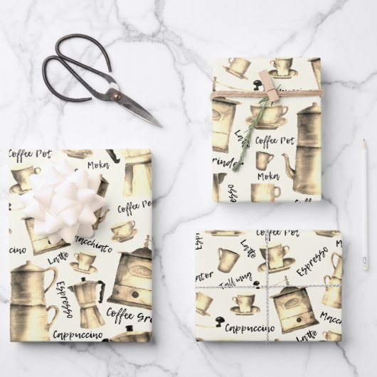Moderne Waterverf koffieespressopotten Inpakpapier Vel (Voorkant)