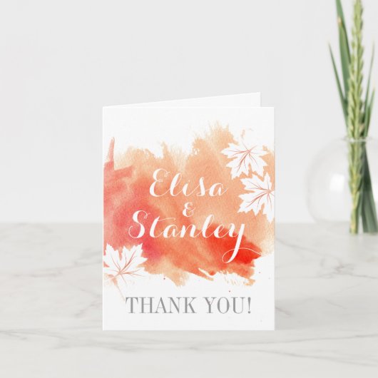 Moderne waterverf koraal perzik bruiloft bedankt k (Voorkant)
