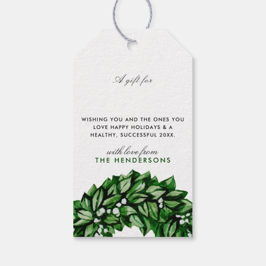 Moderne Waterverf krans aangepaste bericht kerst Cadeaulabel (Achterkant)