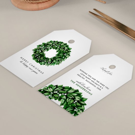 Moderne Waterverf krans aangepaste bericht kerst Cadeaulabel