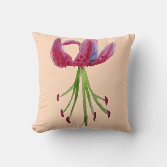 Moderne waterverf kunst Fuchsia roze lilly flower Kussen (Voorkant)