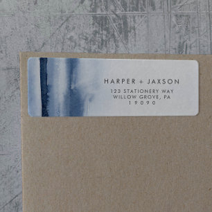 Moderne Waterverf   Label blauw retouradres