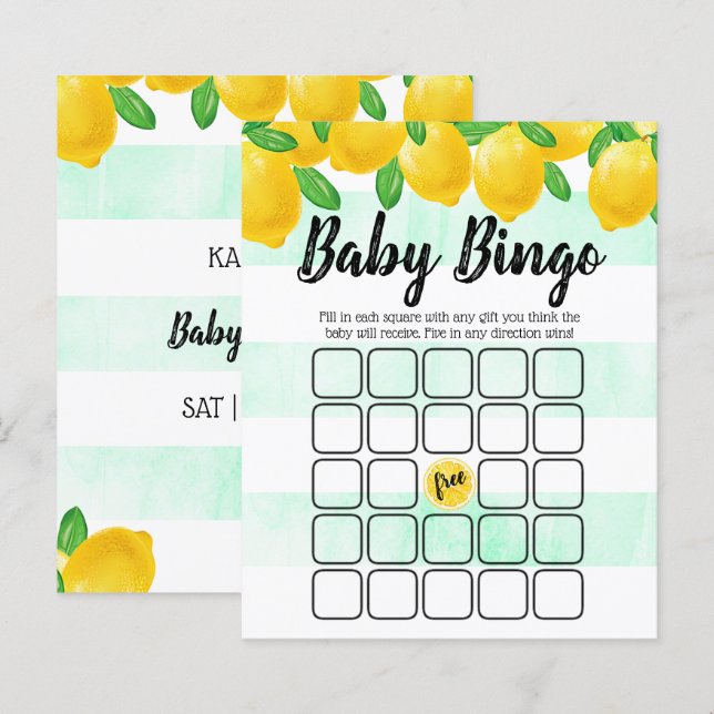 Moderne Waterverf Lemon Tree Baby shower Bingo (Voorkant / Achterkant)