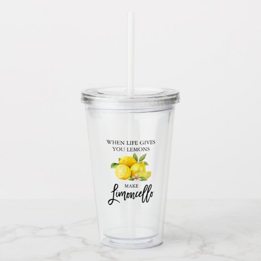 Moderne Waterverf Lemons Limoncello penseelscript Acryl Drinkbeker (Voorkant)