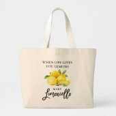 Moderne Waterverf Lemons Limoncello penseelscript Grote Tote Bag (Voorkant)