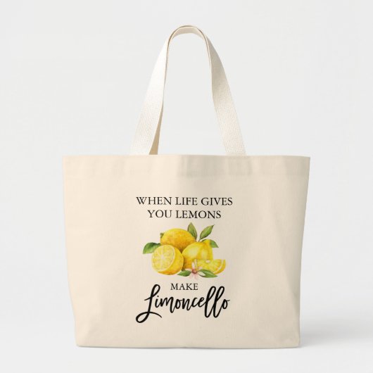 Moderne Waterverf Lemons Limoncello penseelscript Grote Tote Bag (Voorkant)