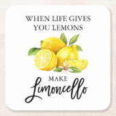 Moderne Waterverf Lemons Limoncello penseelscript Vierkante Kartonnen Onderzetter (Voorkant)
