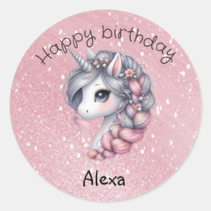 Moderne waterverf magische baby eenhoorn ronde sticker