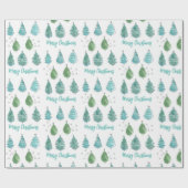 Moderne Waterverf Merry-kerstbomen Cadeaupapier (Vlak)