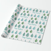 Moderne Waterverf Merry-kerstbomen Cadeaupapier (Uitgerold)