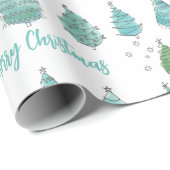 Moderne Waterverf Merry-kerstbomen Cadeaupapier (Rol Hoek)