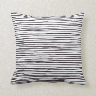Moderne Waterverf met zwarte en witte strepen   Kussen