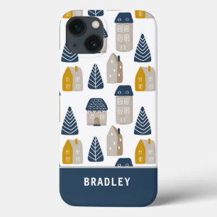 Moderne Waterverf minimalistische huispatroonnaam iPhone 13 Hoesje