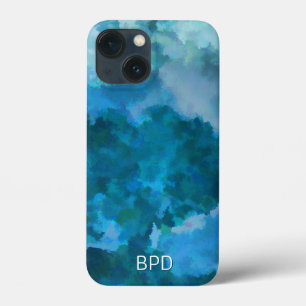 Moderne Waterverf Monogrammed Initialen Blue Green iPhone 13 Mini Hoesje