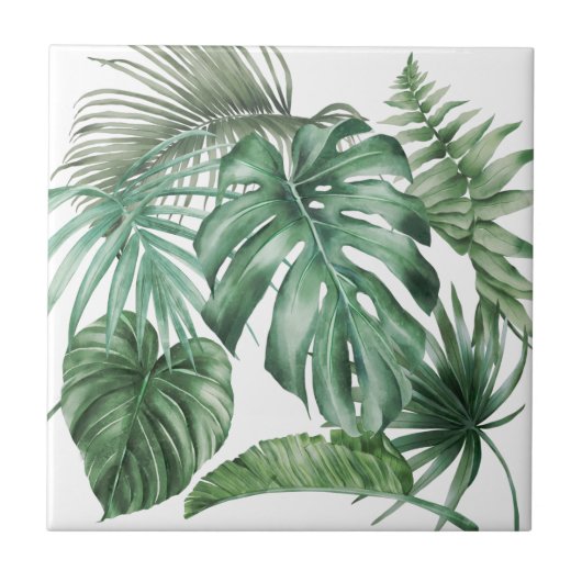 Moderne Waterverf Monstera Tropische Bladeren Tegeltje (Voorkant)