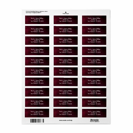 Moderne Waterverf Moody Maroon Burgundy Wedding Etiket (Full Sheet)