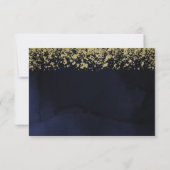 Moderne Waterverf Moody Navy Blue Gold Reply RSVP (Achterkant)