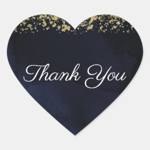 Moderne Waterverf Moody Navy Blue & Gold Wedding Hart Sticker