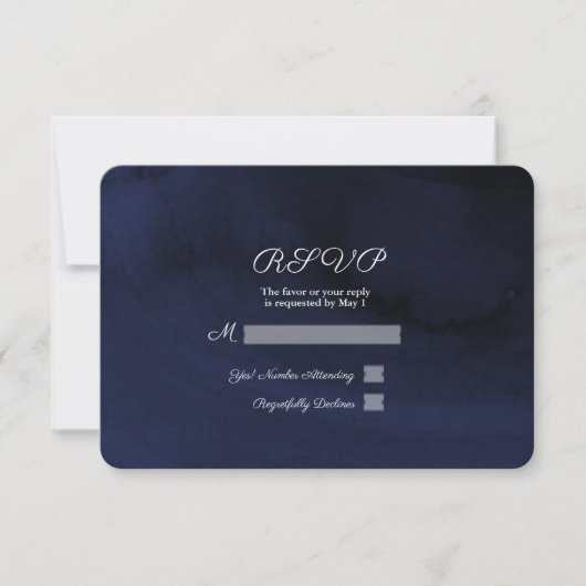 Moderne Waterverf Moody Navy Blue RSVP Antwoord (Voorkant)