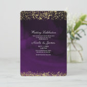 Moderne Waterverf Moody Royal Paars Gold Wedding Kaart (Staand voorkant)