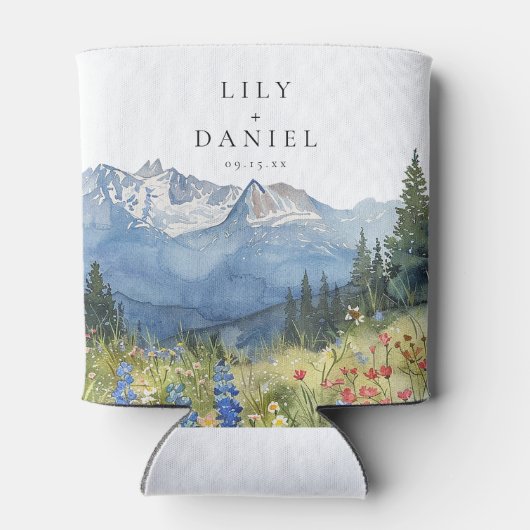 Moderne Waterverf Mountain Wildflower bruiloft Blikjeskoeler (Achterkant)