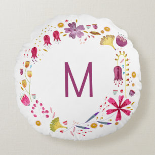 Moderne Waterverf najaar bloem monogram Rond Kussen
