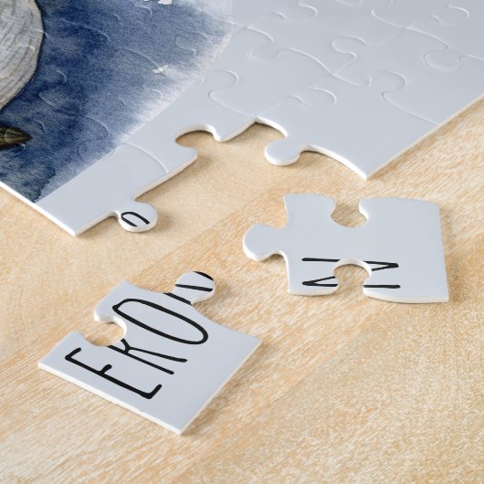 Moderne Waterverf Narwhal Blue Ocean Personalized Legpuzzel (Zijkant)