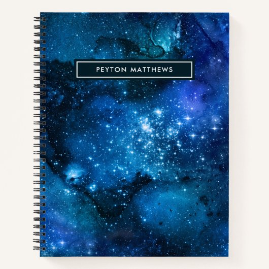 Moderne Waterverf Nebula Galaxy Name Blue notebook Notitieboek (Voorkant)