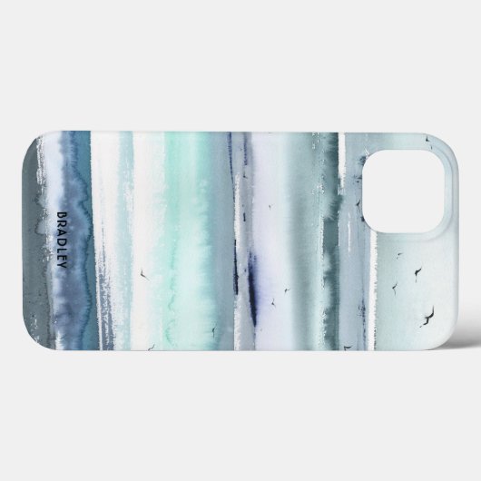 Moderne Waterverf Ocean Zee Persoonlijke naam Case-Mate iPhone Case (Achterkant (horizontaal))
