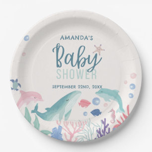 Moderne Waterverf onder het Zee Baby shower Papieren Bordje