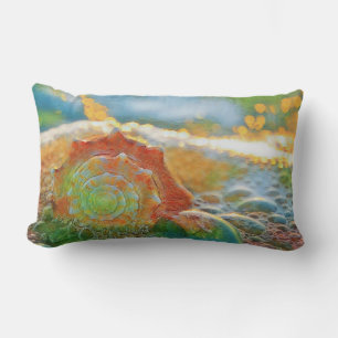 Moderne Waterverf Oranje en groene schelp Kussen