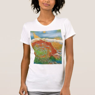 Moderne Waterverf Oranje en groene schelp T-shirt