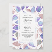 Moderne Waterverf Paarse Bladeren Foliage Bruiloft Kaart (Voorkant)