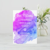Moderne Waterverf Paarse Blauwe Sterren BAT MITZVA Kaart (Staand voorkant)