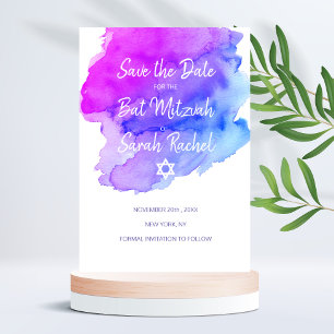 Moderne Waterverf Paarse Blue Star BAT MITZVAH Save The Date
