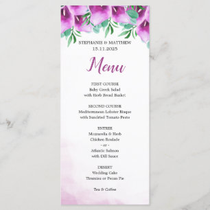Moderne Waterverf Paarse Calla Lily Bruiloft Menu