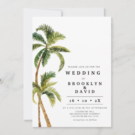 Moderne Waterverf palm Tree Wedding Kaart (Voorkant)
