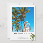 Moderne Waterverf palm Tree Wedding Kaart (Achterkant)