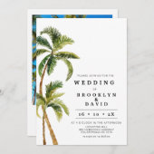 Moderne Waterverf palm Tree Wedding Kaart (Voorkant / Achterkant)