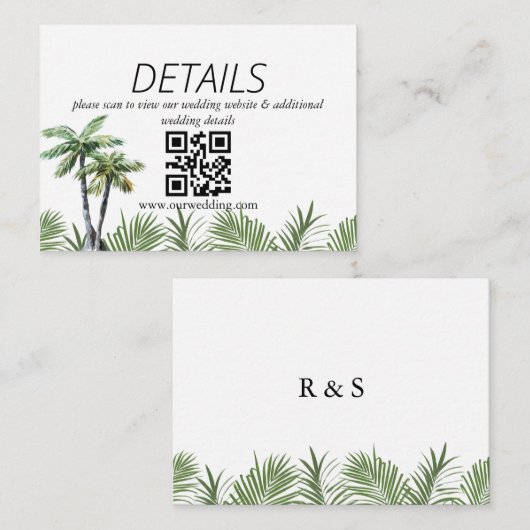 Moderne Waterverf Palm Tree Wedding QR-code Informatiekaartje (Voorkant / Achterkant)