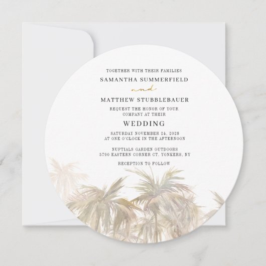 Moderne Waterverf Palm Trees Wedding Kaart (Voorkant)